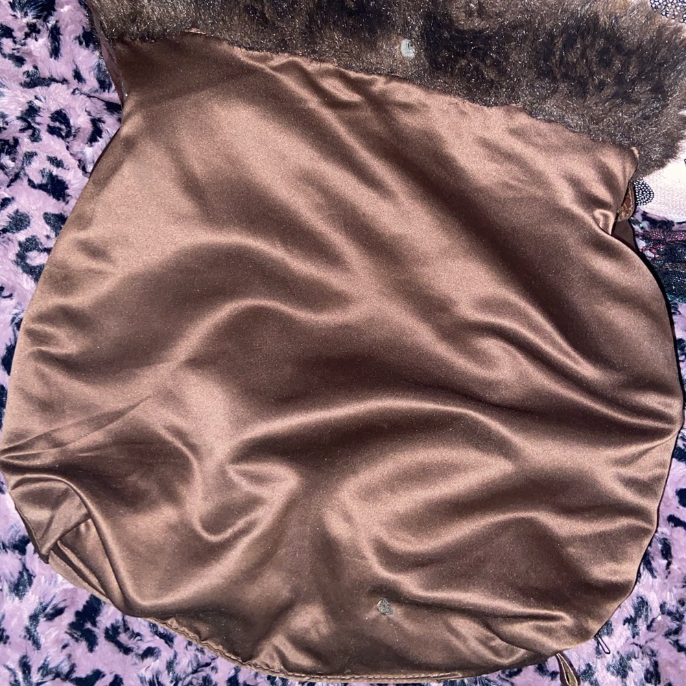 VTG RARE - Large Dark Brown Faux Fur & Leather Shoulder Bag - Picture 7 of 12